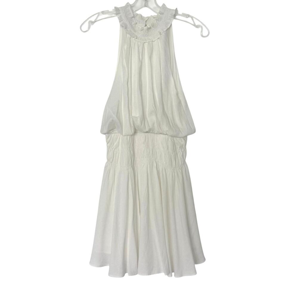 White Halter Drop Waist Dress Sleeveless Ruffle Mini Dress Size Medium
